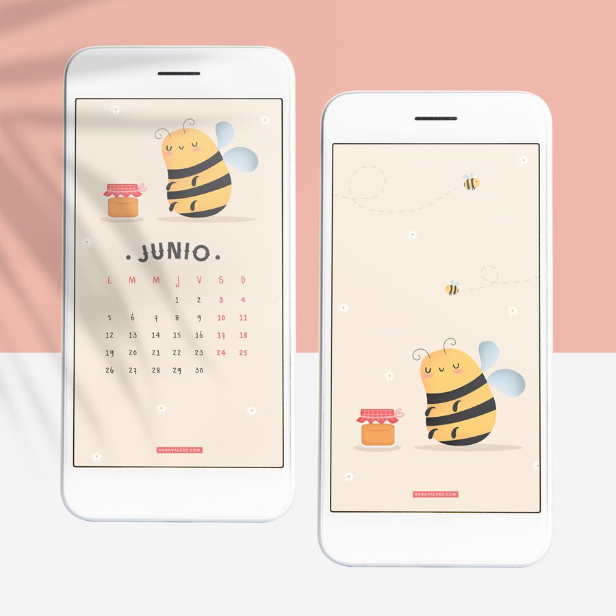 fondo de pantalla abejas con calendario para móvil junio 2023