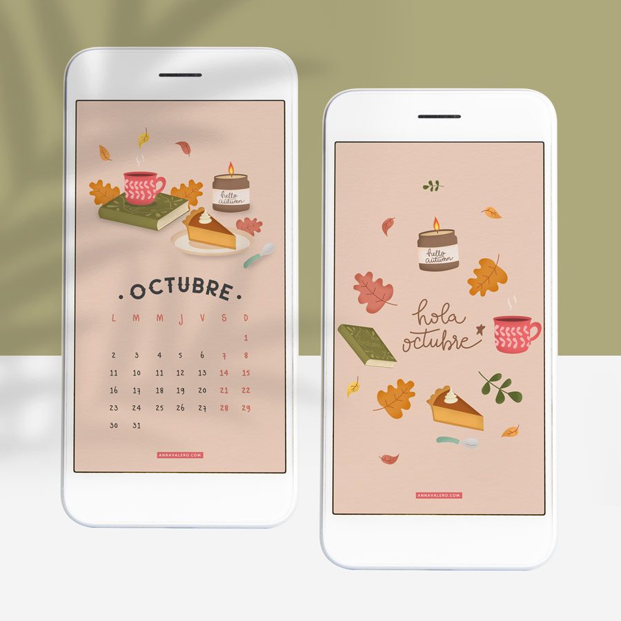 fondo de pantalla otoño con calendario para smartphone octubre 2023
